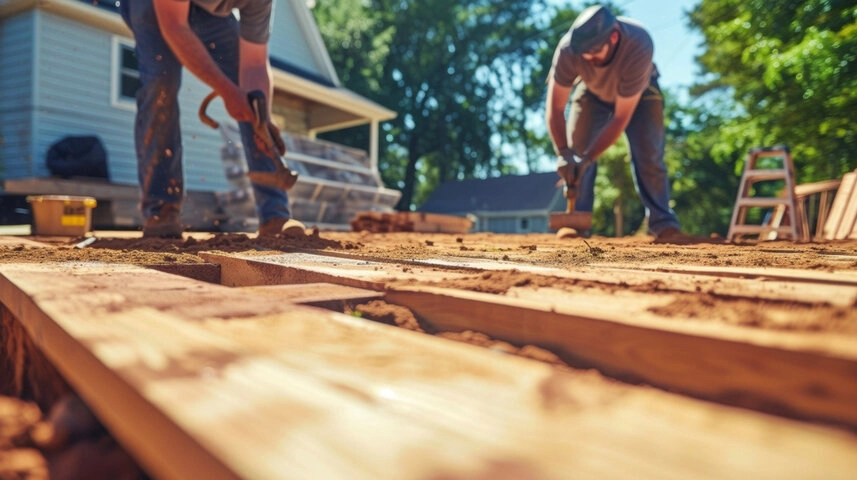Professional deck installation process in Marietta ensuring structural safety and local building code compliance.